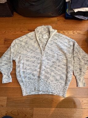 aerie Speckled Half-Zip Sweater in Light Gray and Charcoal